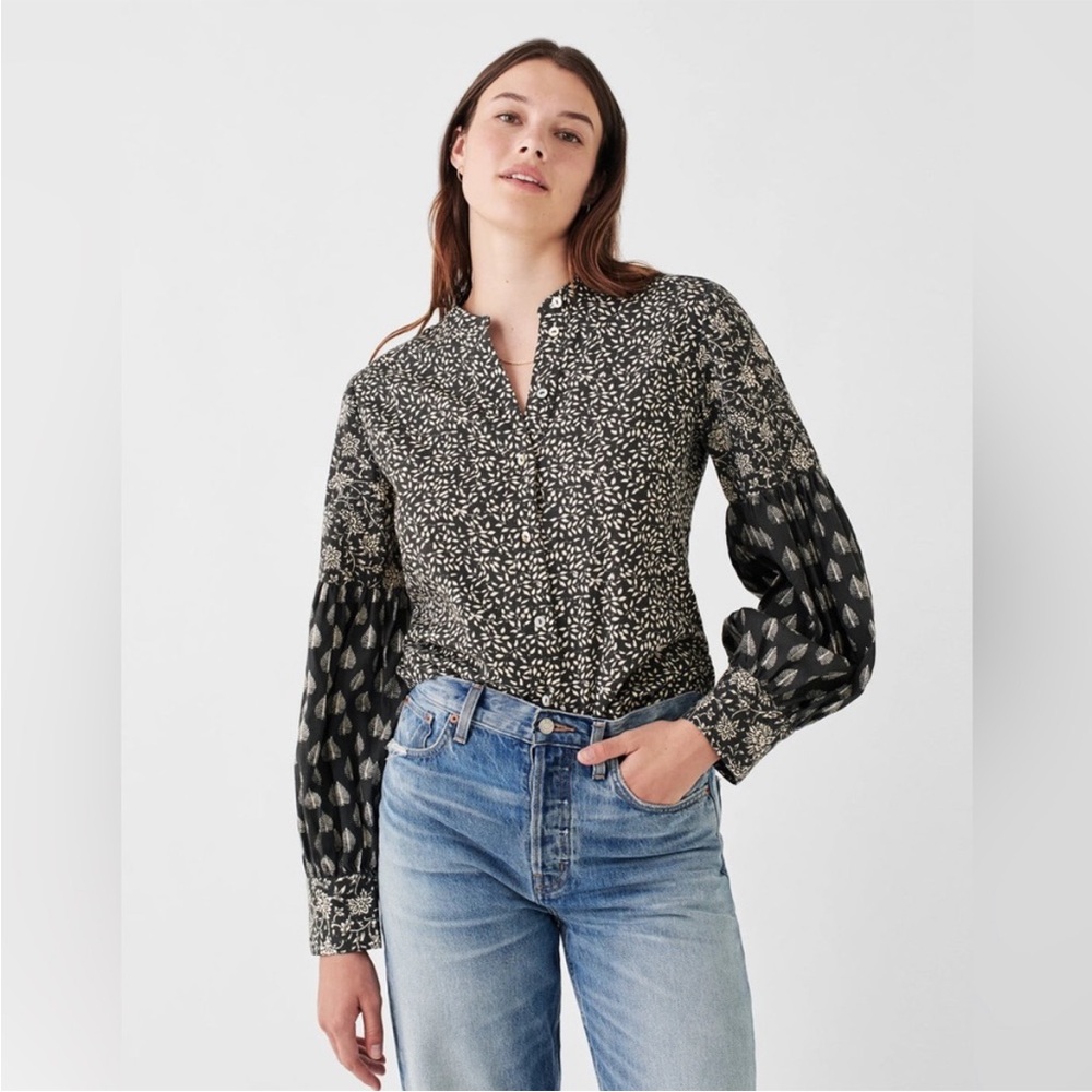 Faherty Adalyn Button Front Leaf Batik Print Blou… - image 1